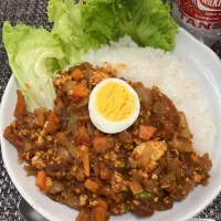 「大豆のお肉」と鶏ムネ肉のミンチのキーマカレー|サンドウィッチ伯爵さん