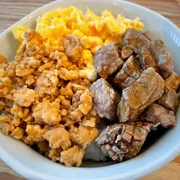 3種盛り丼　焼肉、鶏そぼろ、卵の3種|パパ手料理さん