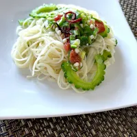 冷やしゴーヤペペロンチーノのオクラ梅ソース|ちゃちゃ💐さん