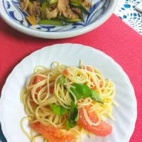 トマトの冷製パスタ＆きゅうりと豚肉の甘酢炒め|samutanさん