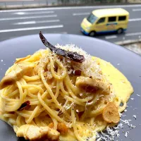 自家製ベーコンでペペロンカルボ