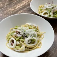 クタクタブロッコリー🥦とイカ🦑のパスタ