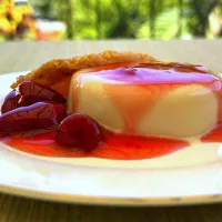 Almond Panna Cotta w/ Strawberry Sauce & Almond Cookie
