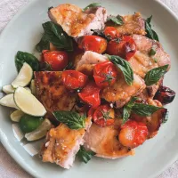 庭のトマトとバジルでグリルチキン🌿🍅| isakoさん