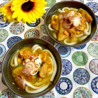 夏野菜カレーの冷やしうどん🌻