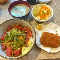 納豆鉄火丼 ヒレカツ1枚セット