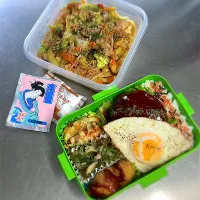 R7.8/4㈪  ·͜·♡焼きうどん&ハンバーグ弁当👨🏻‍🍳| hamakoさん