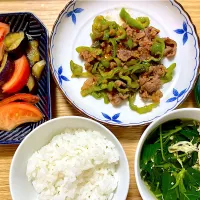 夕食 プルコギ肉ピーマン炒め|ふわふわさん