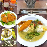 グリーンスパイスカレー🍛　ココでチキンサラダ🥗　フィッシュフライ| るみおんさん