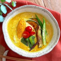ひもかわの冷やし豆乳カレースープ