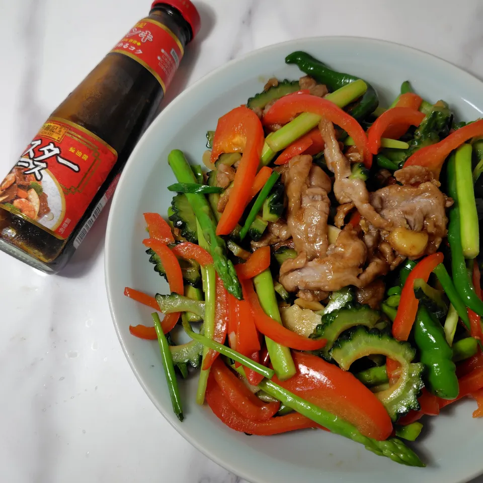 夏野菜と豚ばら肉のオイスターソース炒め|ハイドランジアさん