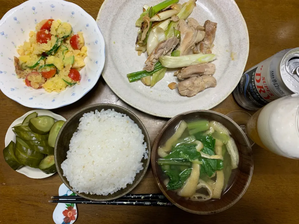 夕食　鶏肉と白ネギのガーリックソテー|ATさん