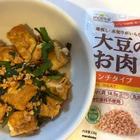 大豆のお肉で厚揚げとニラの炒め物|ハンバーグうーたんさん