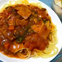 ベーコン&ネギのトマトパスタ|単身赴任のっちさん