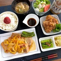 鮭の南蛮漬けと鶏もも唐揚げ定食😋|ナツ1224さん