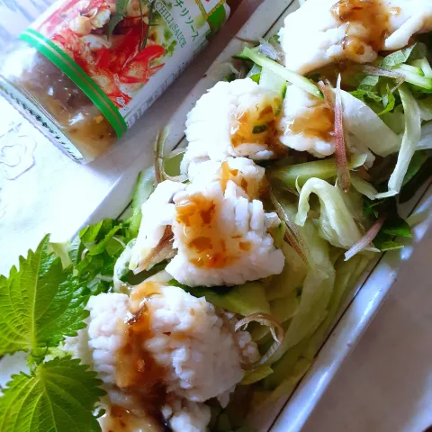 「シーフードグリーンチリソース」を使ってみたSnapdishの料理・レシピ写真:鱧のグリーンサラダ🥗