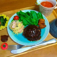 ハンバーグ＆カルボナーラ|とししいたけさん