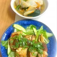 チキン竜田の梅ドレッシングソースかけ献立|besさん