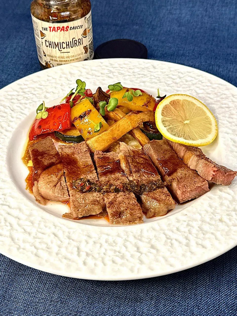 夏野菜のマリネ&リブステーキ.⋆﻿𝜗𝜚タパスソース・チミチュリ|鬼百合さん