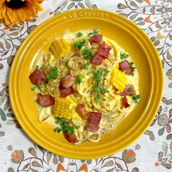 Snapdishの人気料理写真:冷製コーンクリームパスタ🌽
