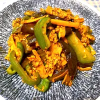 夕べのおつまみ①大豆ミートの麻婆茄子🍆