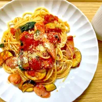 昼食 トマトパスタ|ふわふわさん