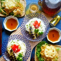 天麩羅そうめん定食〜金魚スィスィ茄子煮浸し〜そうめん| kukulutomo ❁𓎪 ⡱𓎩‎𐩢𐩺𓎪 ⡱さん