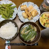 夕食　豆腐の唐揚げ　枝豆🫛塩茹で|ATさん
