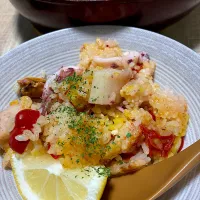 イカとホタテとムール貝のパエリア|mikaFuku_食生活見直しさん