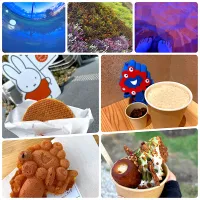 ⭐︎今日のおやつ⭐︎ ワッフル　ブルンジカヌレパフェ　デーツシェーク　ミャクミャク焼|hamamaさん