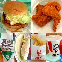 チキン南蛮フィレバーガー🍔　レッドホットチキン🍗　ポテト🍟　レッドホットツイスター　夏みかんレモネードソーダ🍊🥤|るみおんさん