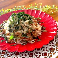 青紫蘇、納豆トッピングソーメン🍃|🌼はなちゃん🌼さん