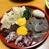 昨日の煮物の残り 唐揚げに白身は使ったので黄身だけ煮汁で煮た(煮汁卵)入り|🐈⸒⸒⸒⸒つるのダンス🐈🐾さん