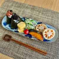 置き弁ランチ　レンコンのエビ挟み焼き🦐