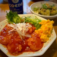 エビチリと、焼きなす|もえさん