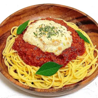 Snapdishの人気料理写真:【自作簡単！投稿最多もぐもぐ400超え🎯】クリーミー納豆とミートソースの和風スパゲティ （改）🤤