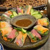 マグロ値切と青ネギ和風生春巻き🍻|miyuki🌱さん