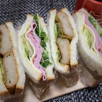 豆苗とハムとチーズのサンドウィッチ＆コロッケサンド|サンドウィッチ伯爵さん