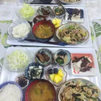 豚バラとキャベツとニラの塩にんにく炒め定食です✨|rikako♪。.:＊さん