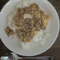 豚ひき肉の卵とじ丼|おいはる(矢尾春香)さん
