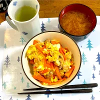 タマネギを人参に変えて作った親子丼|マースさん