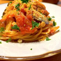 茄子のトマトソーススパゲティ|おさかなさん