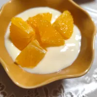 広島レモン🍋フルーチェにオレンジのせて