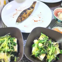 鮎の塩焼き＆水菜と塩昆布の冷や奴|テケテケさん