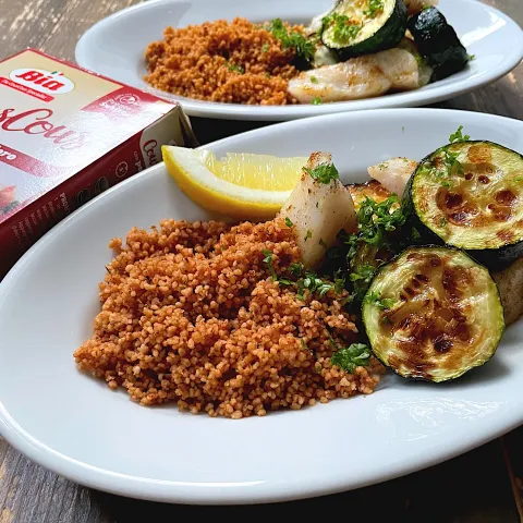 「クスクス　トマト」を使ってみたSnapdishの料理・レシピ写真:鱈とズッキーニのスパイスソテー&クスクス