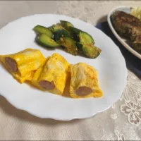 rikako♪。.:＊さんの料理 ブリの竜田揚げお弁当の、ウインナー卵焼き挑戦してみました!| m.rafuさん