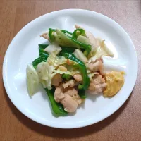 鶏とピーマンとキャベツの炒めたのに、カレーマヨネーズを添えて|ナナさん