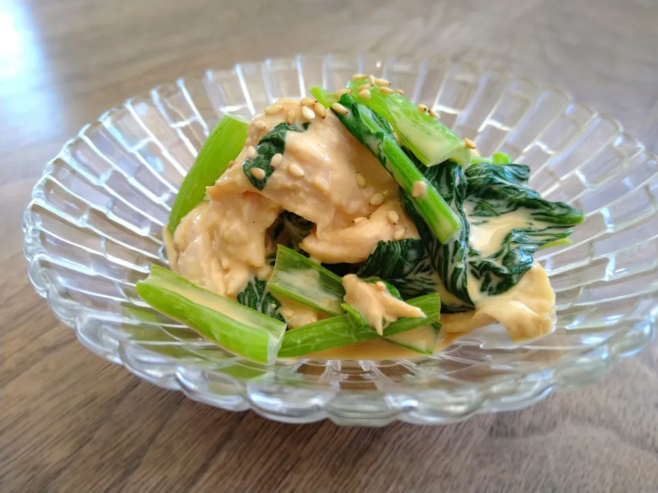 小松菜と蒸し鶏のごま和え|古尾谷りかこさん