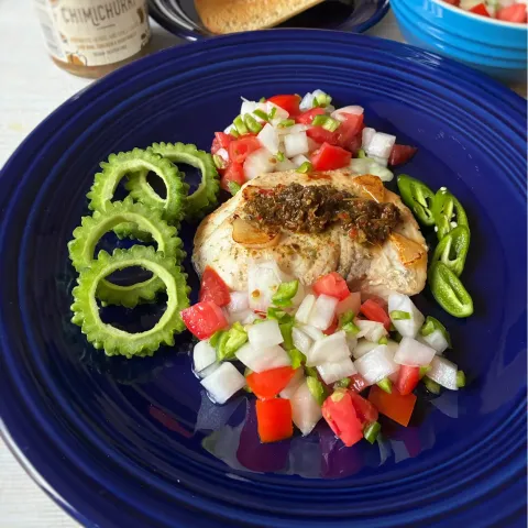 「タパスソースチミチュリ」を使ってみたSnapdishの料理・レシピ写真:めかじきソテーにチミチュリ