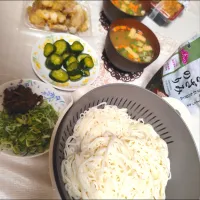 ひやむぎときゅうり漬物だけ、後は市販の夜